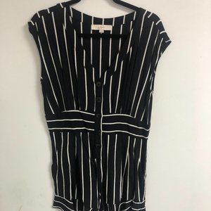 Loft, Black with White Stripes Button Up Romper, Gently Used